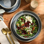 Gibson Elite Sunveil 16 Piece (Service for 4) Plates and Bowls Reactive Glaze Round Dishes Stoneware Ceramic Dinnerware Set -Blue