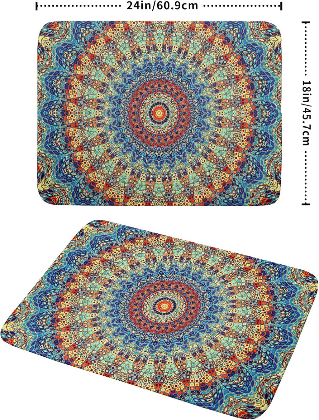 Bohemian Mandala Dish Drying Mat for Kitchen Counter Boho Ethnic Drying Mat 18 x 24 Inch with High Absorbent Reversible Microfiber Dish Drying Pad Dish Rack Pad Drainer Mat for Coffee Bar