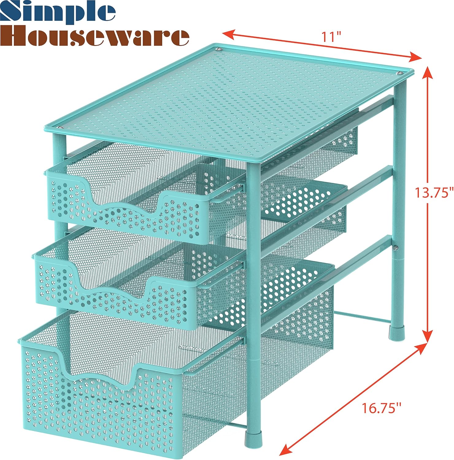 Simple Houseware Stackable 3 Tier Sliding Basket Organizer Drawer, Turquoise