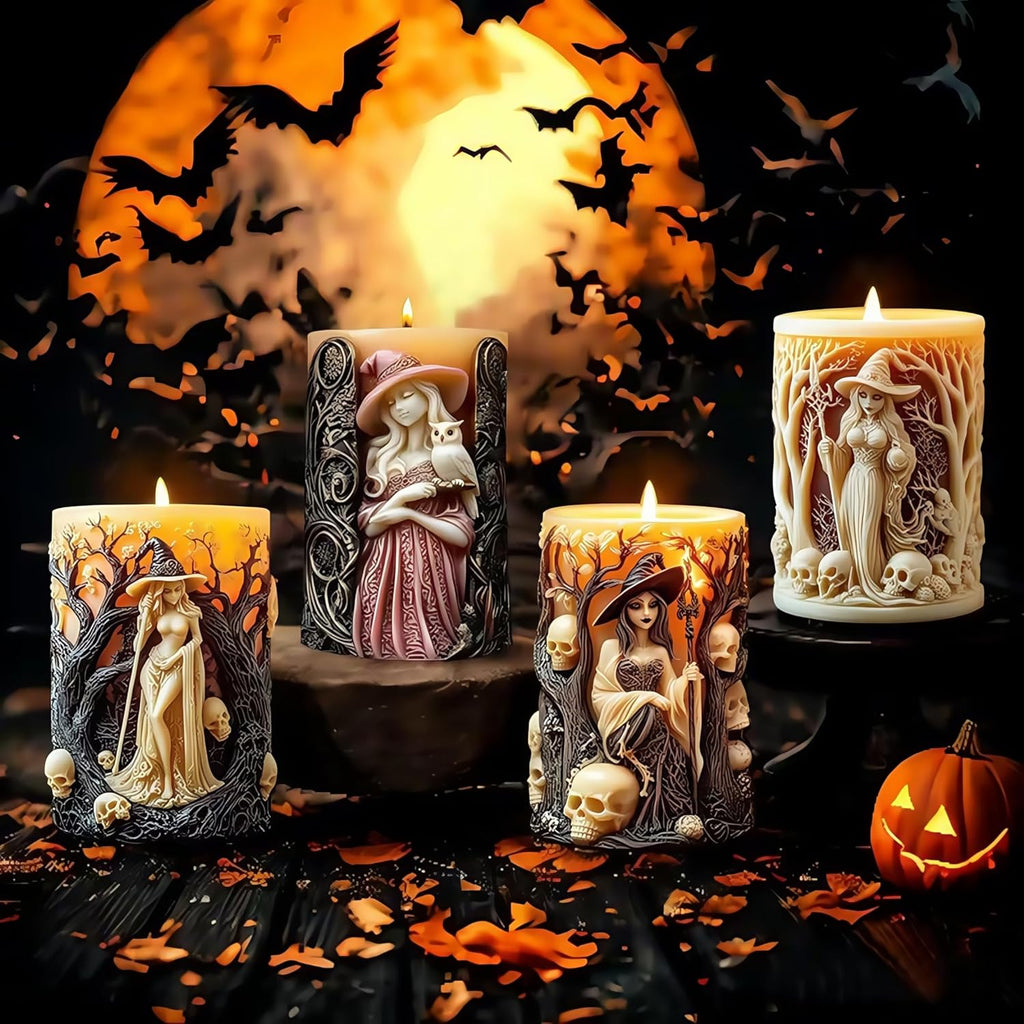 Witch Cylinder Silicone Candle Mold for Candle Making,Pillar Casting Silicone Molds for Resin Casting,Scented Candle, Soap,Silicone Molds for Home Decor,Resin Craft Gifts (C)