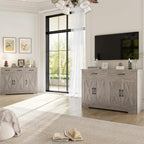 HOSTACK Buffet Cabinet with Storage, 47.2" Kitchen Sideboard Buffet with Drawers, Modern Farmhouse Coffee Bar Station with Shelves, Barn Doors Storage Cabinet for Living Room, Ash Grey