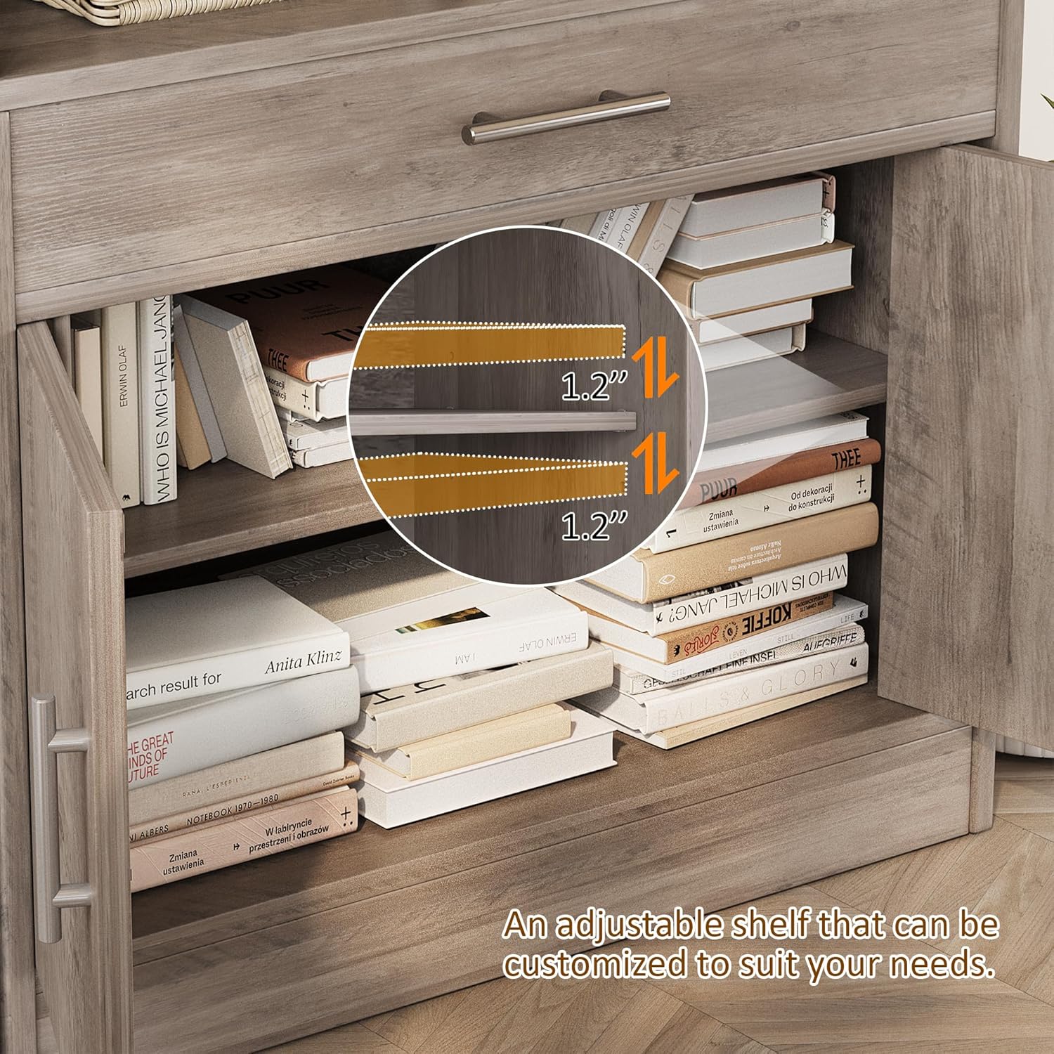 Vongrasig Sideboard Buffet with Storage, Modern Kitchen Storage Cabinet with 1 Drawer and 2 Doors, Wood Coffee Bar Buffet Table for Kitchen, Dining Room, Ash Grey