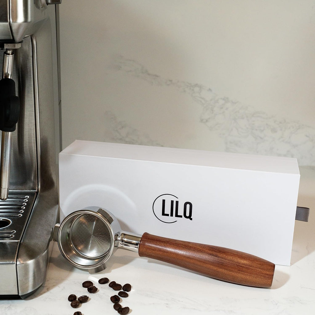 LILQ 54mm Naked Bottomless Portafilter Compatible with Breville Barista Express, Barista Pro, Bambino, and More – 18-20g basket included (Rosewood Smooth, 54mm)