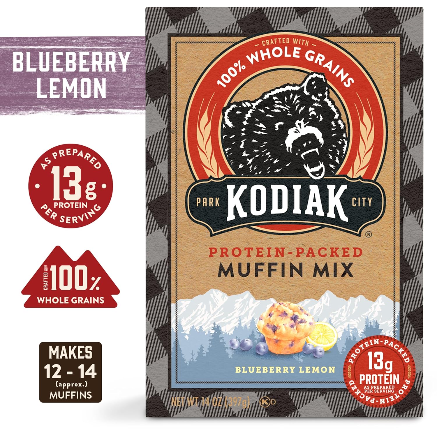 Kodiak Cakes Power Bake, Protein Muffin Mix, Blueberry Lemon, 14 Ounce (Pack of 6)