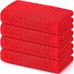 Homaxy Microfiber Waffle Weave Kitchen Towels, 16 x 28 Inch Ultra Absorbent and Solid Color Dish Towels, 4 Pack, Red