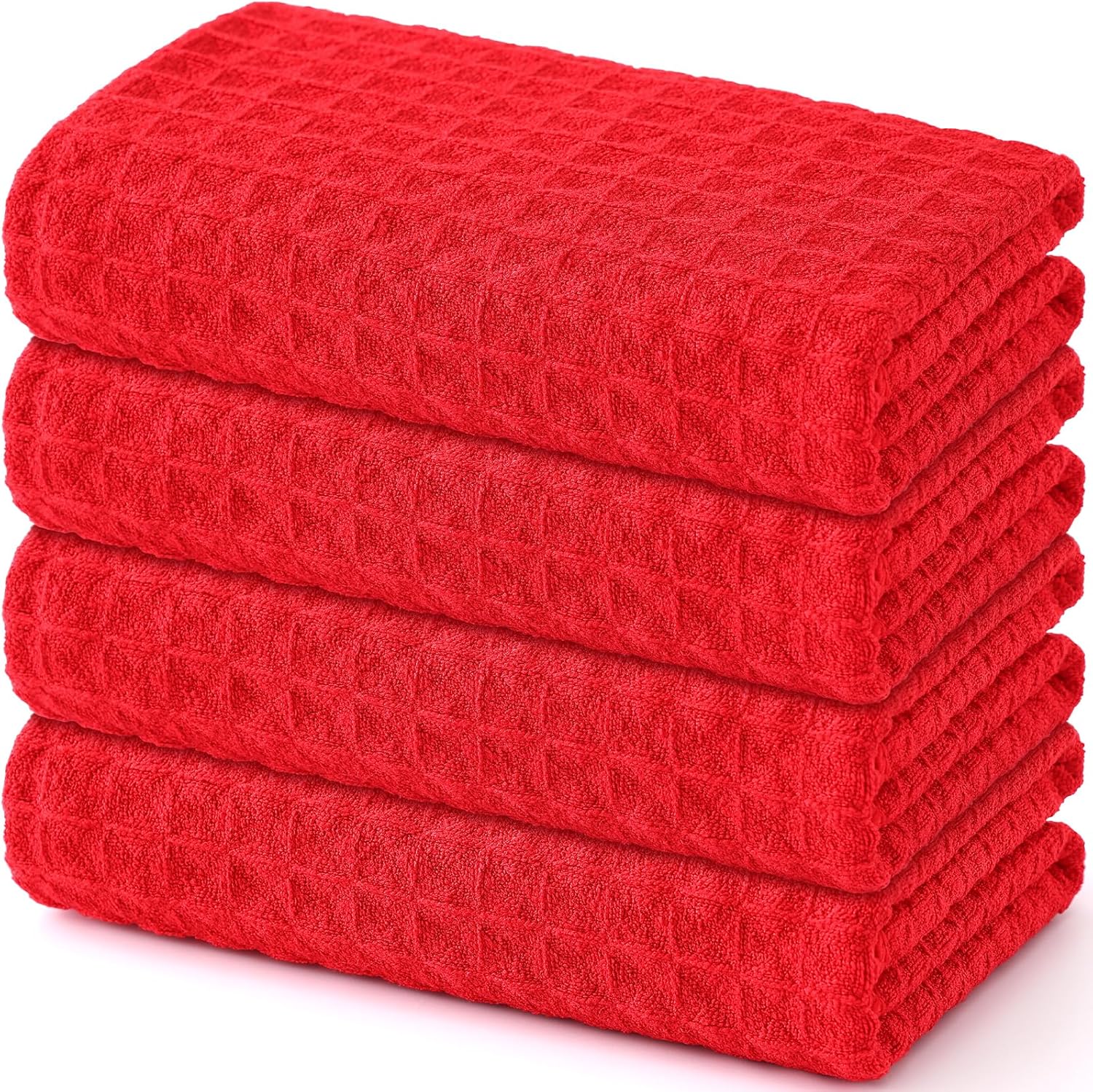Homaxy Microfiber Waffle Weave Kitchen Towels, 16 x 28 Inch Ultra Absorbent and Solid Color Dish Towels, 4 Pack, Red