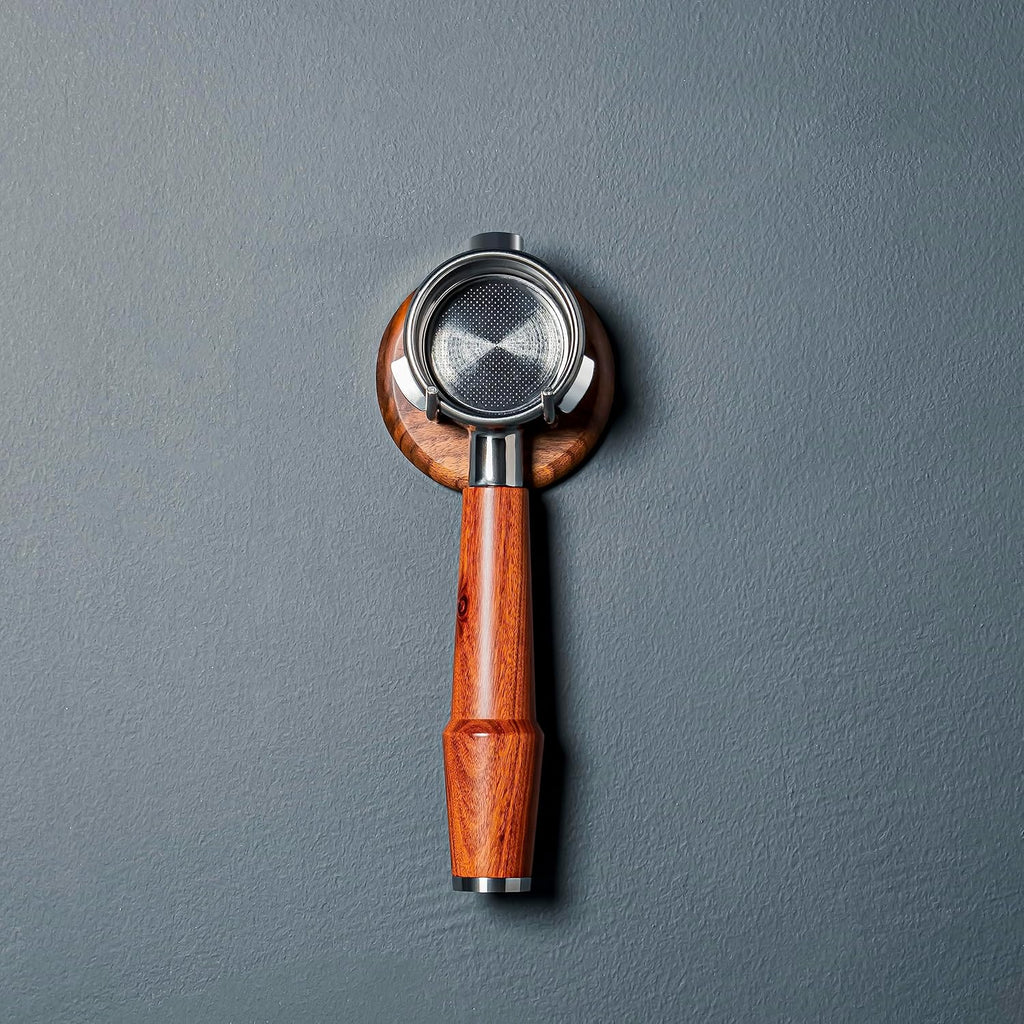 Wall Mounted Portafilter Holder Walnut Wall Rack Espresso Station Organizer Premium Espresso Machine Accessories/Secure & Easy Installation - Suits 51mm, 54mm & 58mm Portafilters