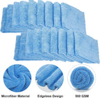 Shimeyao 30 Pcs 16 x 16 Inch Edgeless Microfiber Plush Towels for Cars Detailing Drying Wash Polishing Absorbent Cleaning Cloths, 500 GSM (16 x 16 Inch, Light Blue, 30 Pcs)