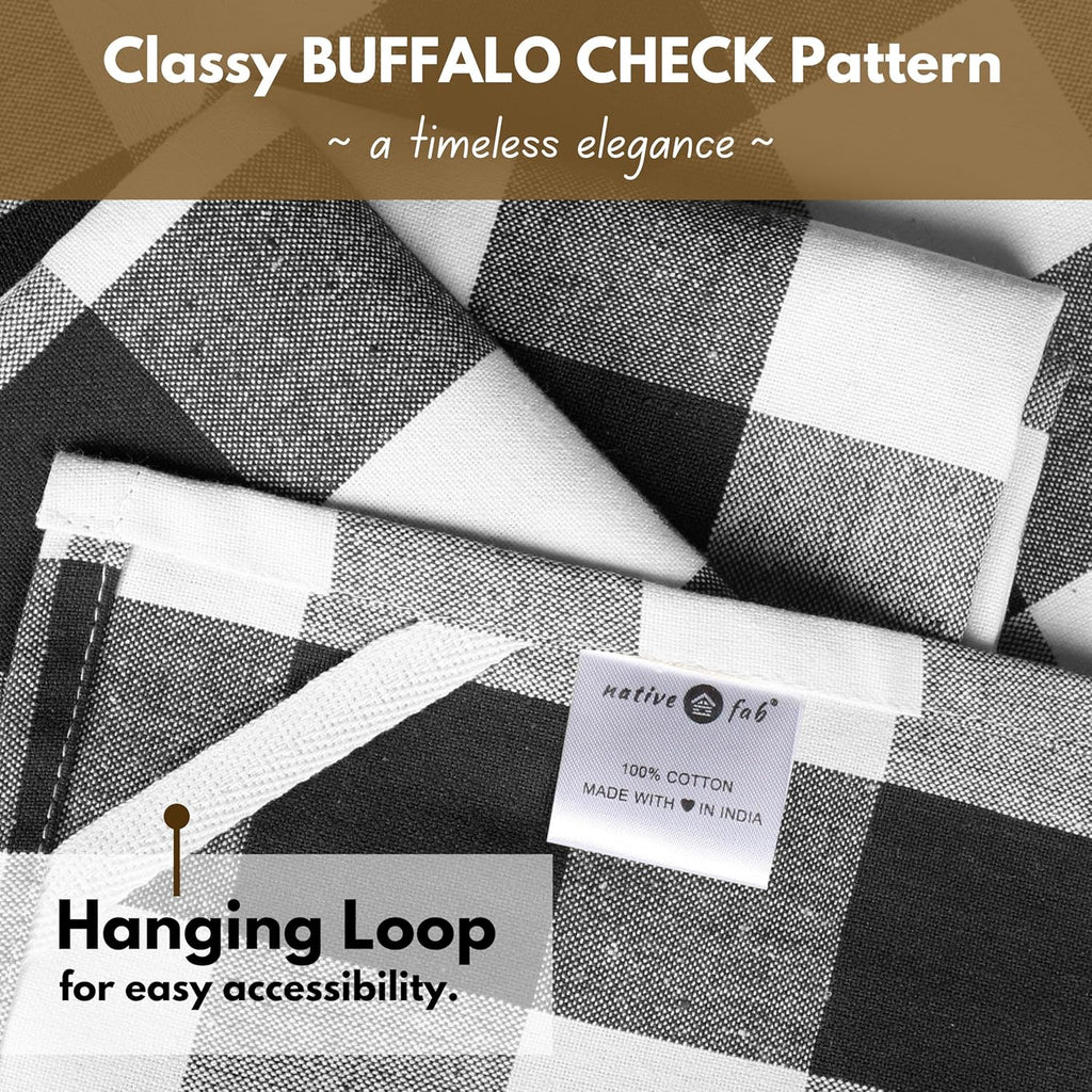 Native Fab 12-Pack Kitchen Towel with Hanging Loop 16x26 inches, Cotton Buffalo Check Kitchen Towels for Cleaning Drying, Washcloths Soft & Absorbent Cloth Rags, Bar Towel, Dish Cloth, Black
