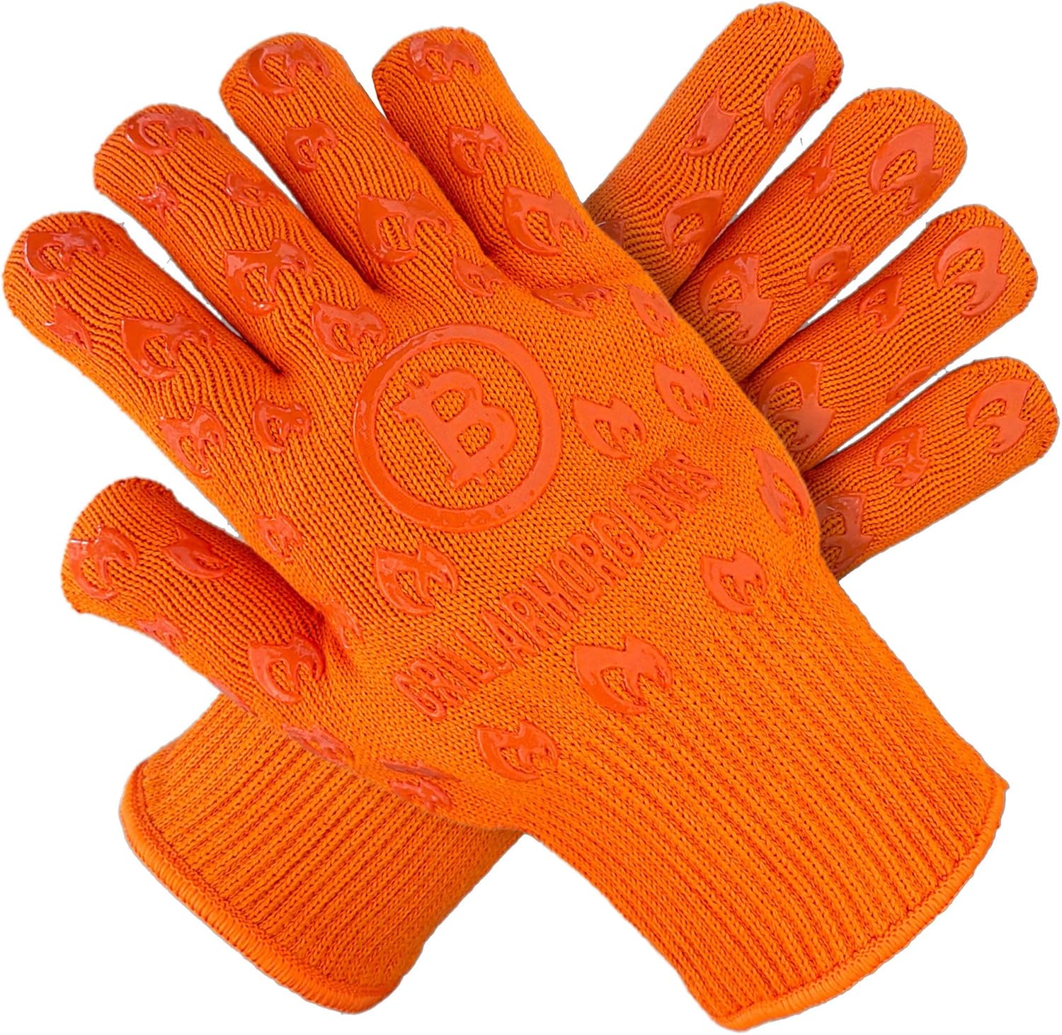 Oven Gloves 932°F Extreme Heat & Cut Resistant Oven Mitts with Fingers for BBQ, Cooking, Grilling, Baking – Accessory for Fire Pit, Camping, Fireplace & More - Orange Bitcoin Gift