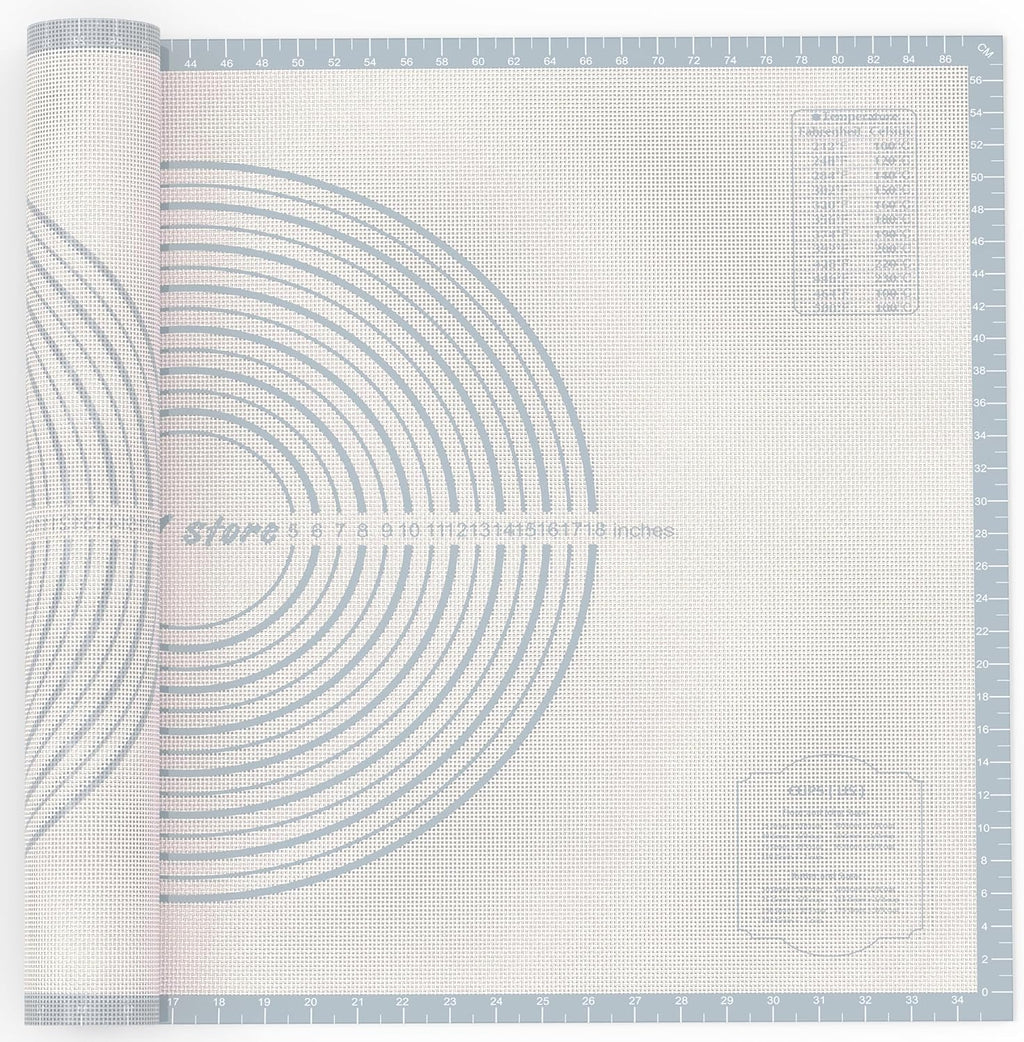 26 * 16 inches White grey, Non-Slip Silicone Baking Sheets - Baking Mat with 0.7mm Thickness - Non-Stick Pastry & Cookie Mat for Kitchen Counter for Rolling Out Dough with Measurements.