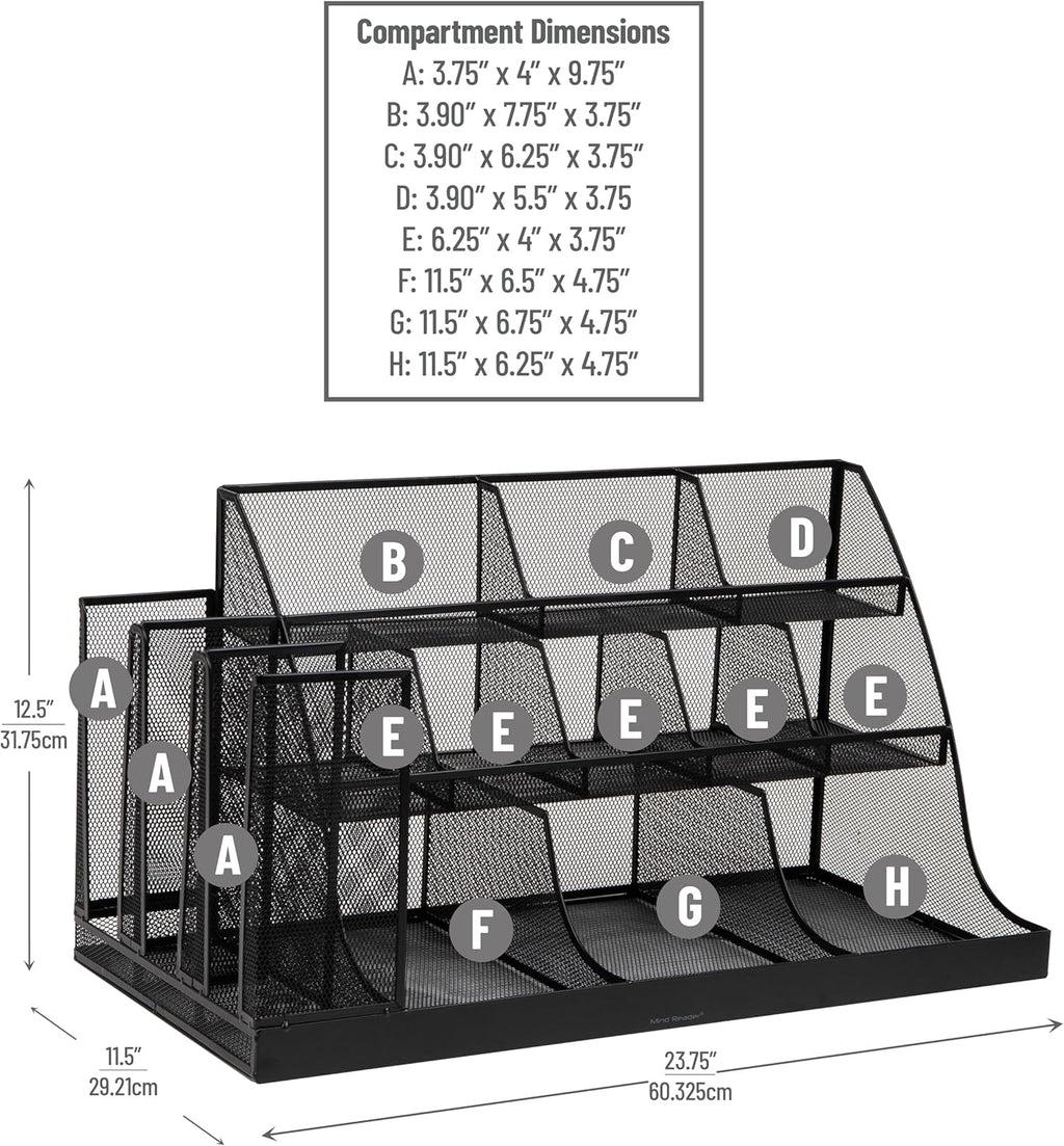 Mind Reader Countertop Organizer, 3-Tier Desktop Storage Rack, Office Breakroom Supply Caddy, Metal Mesh, Black
