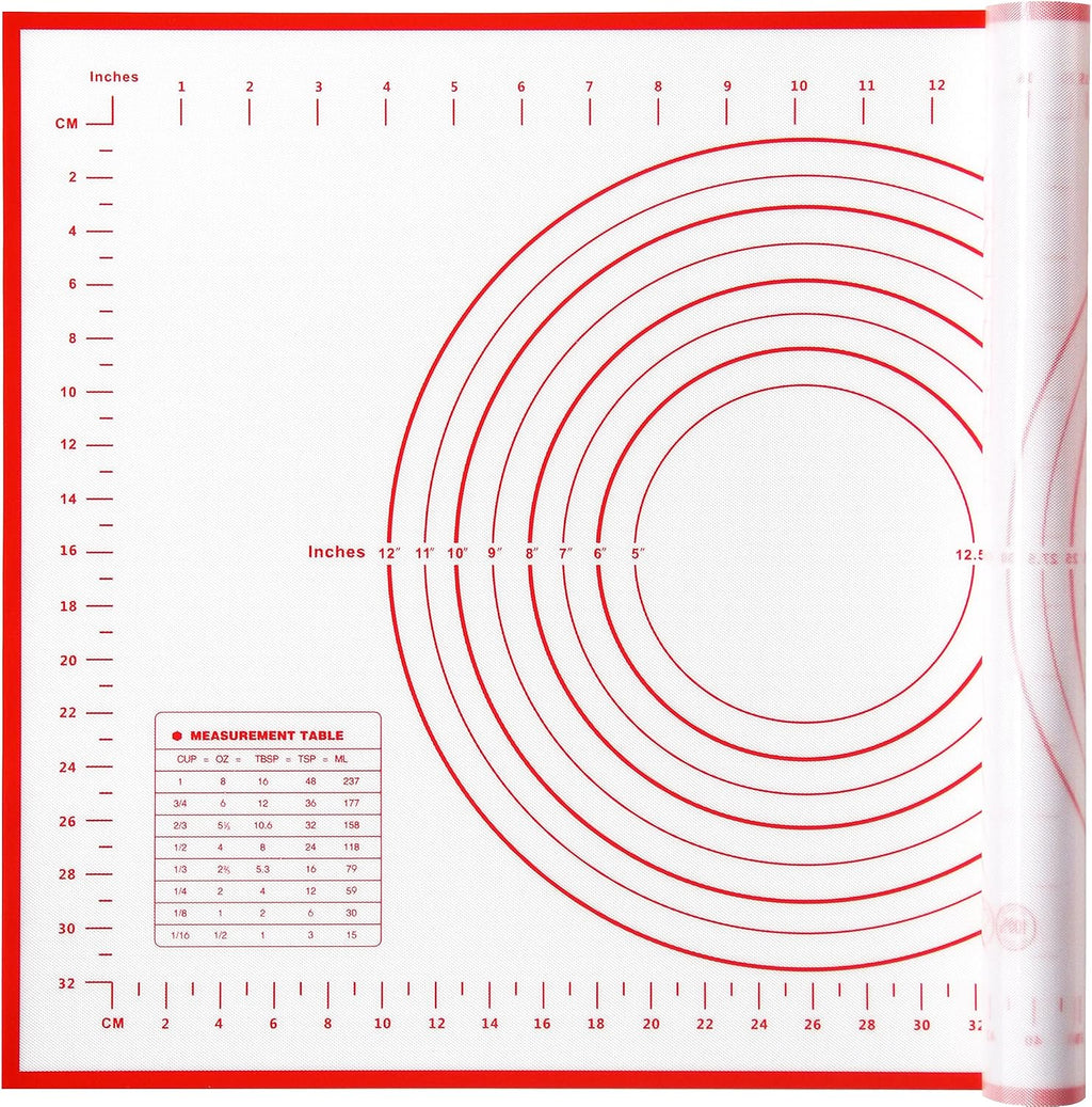 Yansumi Silicone Pastry Mat Extra Large Non-Slip Mat for Rolling Dough Pie Crust and Baking Non-Stick with Measurements (24x16, Red)