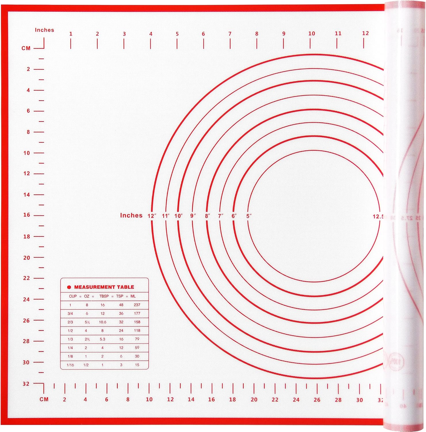 Yansumi silicone pastry non stick baking mat with measurement fondant mat with three sizes for silicone baking mat, counter mat, dough rolling mat,fondant/pie crust mat. (L,24"L x 16"W,Red)