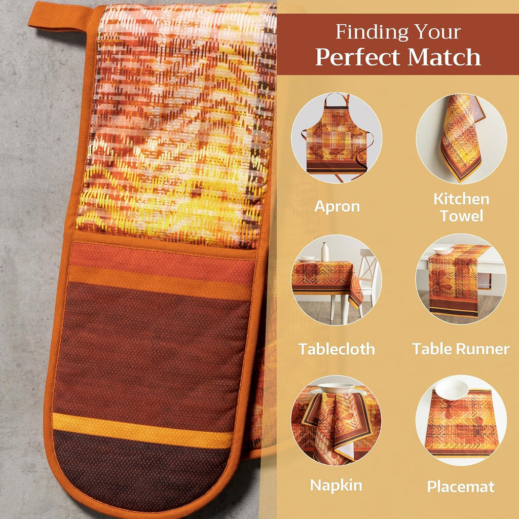 Maison d' Hermine Double Oven Mitts 100% Cotton 7"x35" Double Oven Mitt Heat Resistant BBQ Cooking Gloves with Loop, Baking, Grilling, Home, Kitchen, Handling Hot Pans (Thanksgiving Tartan)