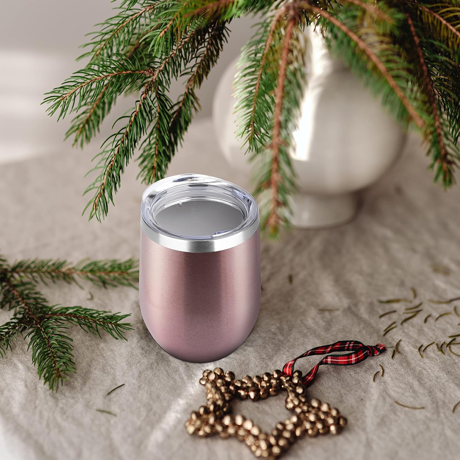 DOMICARE Stainless Steel Wine Tumbler Bulk with Lid, Personalized Rose Gold Insulated Tumblers Set, 12oz Travel Coffee Cups Pack of 1