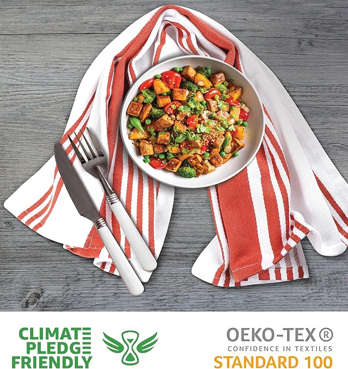 Urban Villa Kitchen Towels 100% Cotton Dish Towels for Kitchen (Set of 6) 20”x30” Dish Cloths Highly Absorbent Kitchen Linen Set with Hanging Loop Perfect for Drying Dishes Cleaning Towels-Rust White