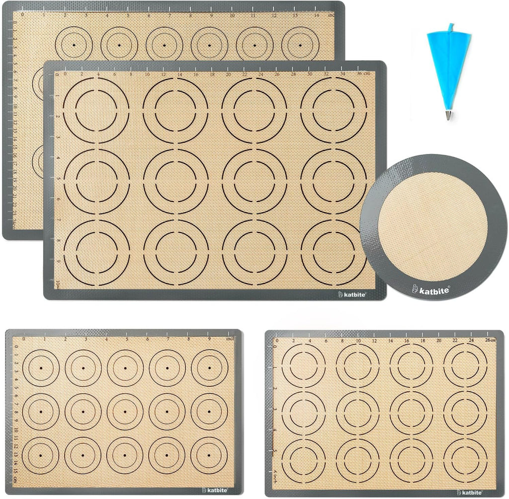 Silicone Baking Mat Set of 5, Katbite Food Grade Non-stick Reusable Cookie Sheet Bakeware Mats for Making Macaron, Cookie, Pizza, Pastry