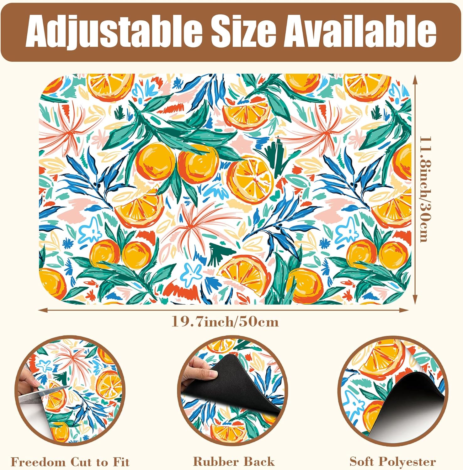 Dish Drying Mat Fruit Orange and Leaves Coffee Bar Mat for Countertop Absorbent Coffee Mat Rubber Backed Hide Stain Dish Drainer Rack Mat Coffee Maker Coffee Pot Dining Room Decor 11.8 x 19.7 Inch