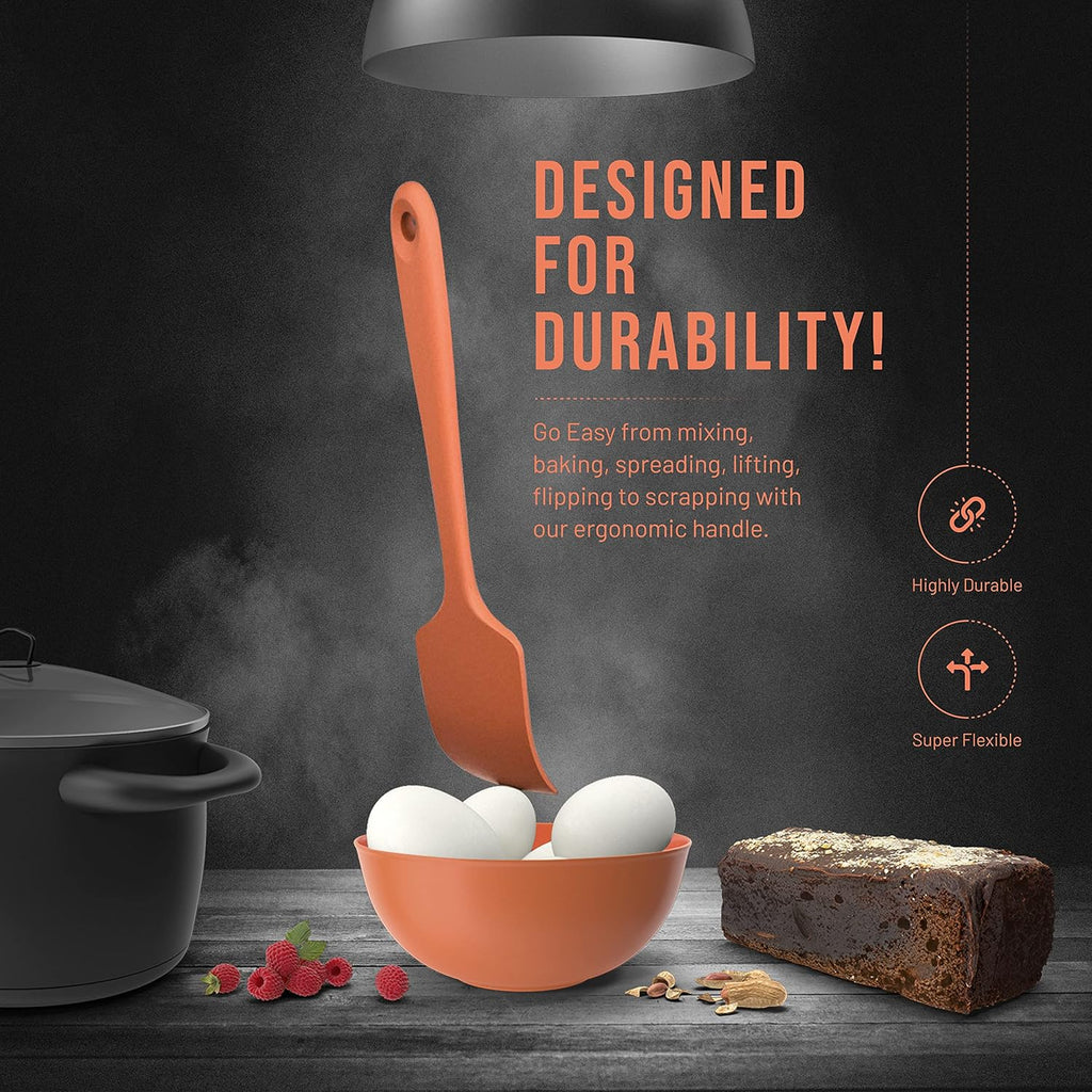 Silicone Spatula Set - 4-Piece Rubber Spatulas Silicone Heat Resistant 600°F for Everyday Task - Seamless Design Kitchen Spatulas for Nonstick Cookware - Orange