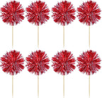 Gyufise 30Pcs Foil Firework Cupcake Toppers Sparkle Tinsel Cake Toppers Tinsel Drink Cake Decoration Cocktail Picks for Birthday Wedding Graduation Party Supplies Dark Red