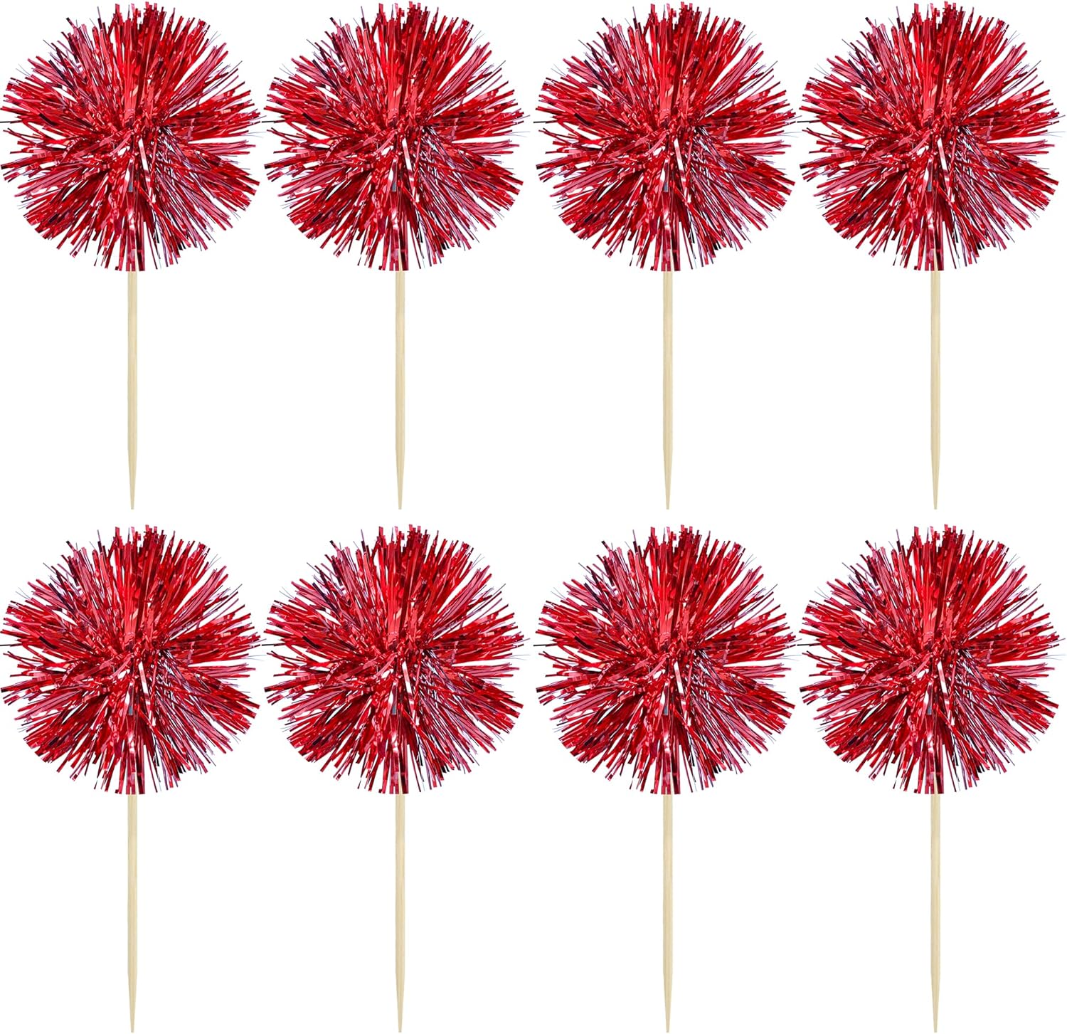 Gyufise 30Pcs Foil Firework Cupcake Toppers Sparkle Tinsel Cake Toppers Tinsel Drink Cake Decoration Cocktail Picks for Birthday Wedding Graduation Party Supplies Dark Red