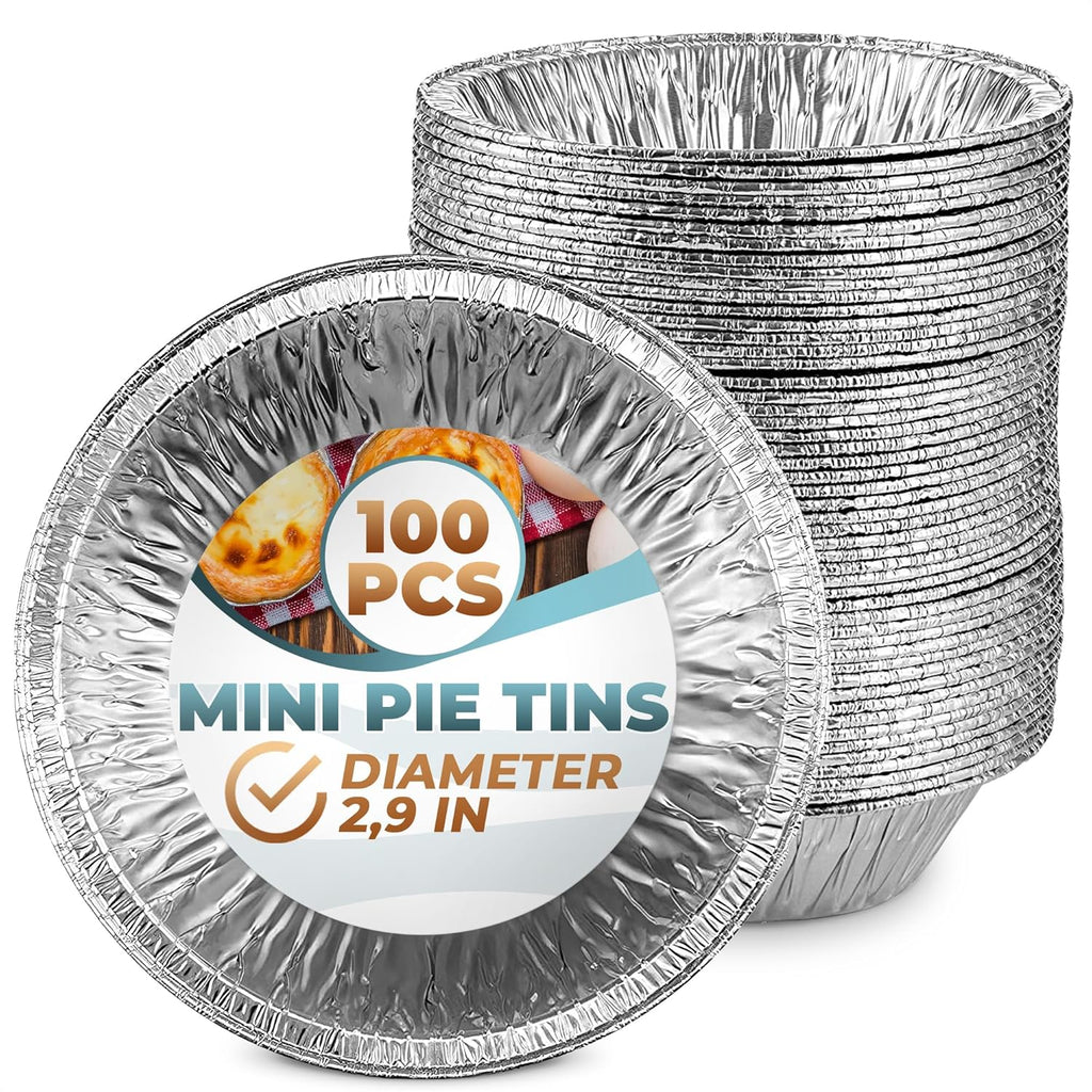 LEGLO 100 Pcs Disposable Egg Tart Tins - 2.9" Aluminum Mini Pie Tins, Quality and Durable Material, Easy to Use and Oven Safe, Moisture and Odor Resistant, Good for Fruit, Pastry, Meat, and Pot Pies