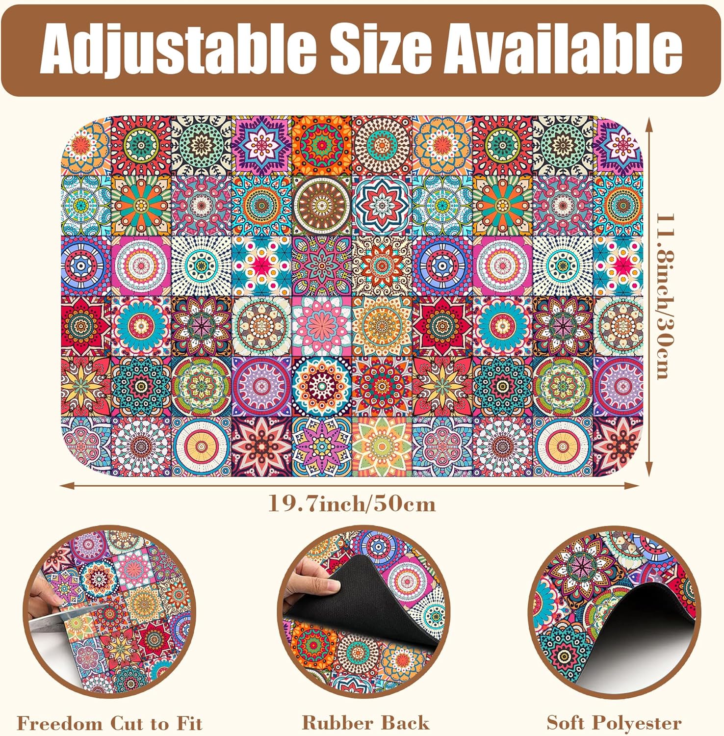 Vintage Mexican Ethnic Mandala Dish Drying Mat for Kitchen Counter Bar Mat Hide Stain Absorbent Rubber Backed Coffee Maker Espresso Machine Accessories 11.8 x 19.7 Inch