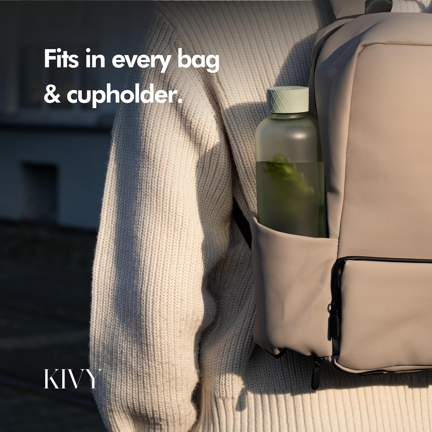 KIVY Tritan Water Bottle with removable sleeve - 22 oz Water Bottle screw top - Reusable water bottle no straw - Aesthetic water bottle - Black bottle for men - Dishwasher safe