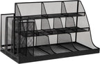Mind Reader Countertop Organizer, 3-Tier Desktop Storage Rack, Office Breakroom Supply Caddy, Metal Mesh, Black