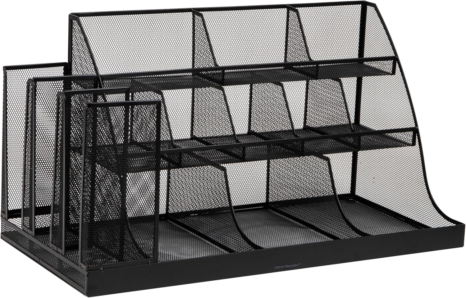 Mind Reader Countertop Organizer, 3-Tier Desktop Storage Rack, Office Breakroom Supply Caddy, Metal Mesh, Black