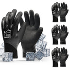 Waterproof Gloves Bulk Pack for Men and Women, 3 Pairs, Freezer Gloves with Grip, Double Nitrile Dipped for Extreme Oil Repellent, for Construction, Mechanics, Mining, Plumbing, Black, Medium