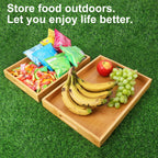 2 Pack Large Bamboo Serving Tray with Handles, 16 x 11.6 Inch and 14 x 10 inch Wooden Dinner Tray, Home Kitchen Breakfast Trays for Living Room Bedroom Kitchen Dinner Table, Picnic