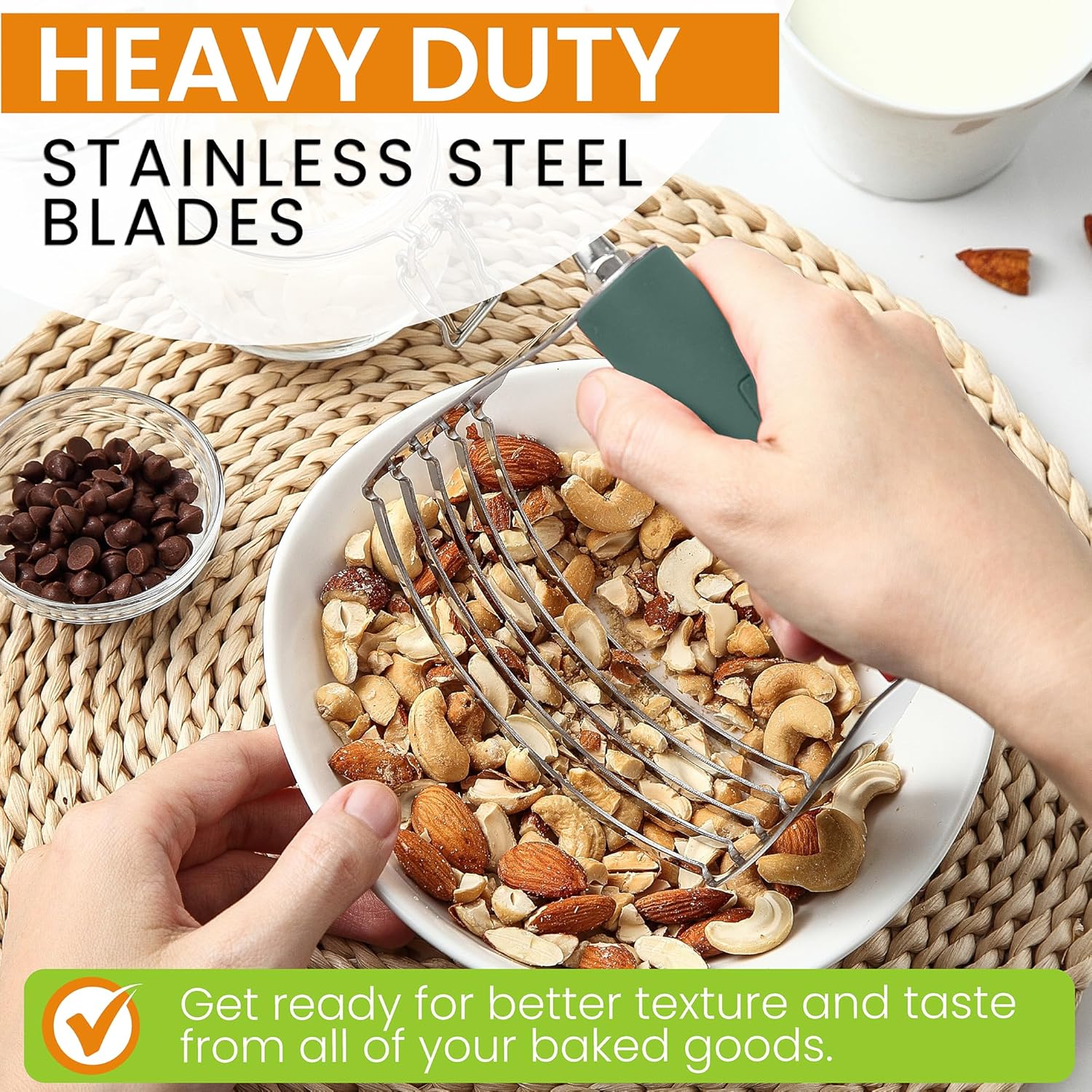 Spring Chef Large Dough Blender For Baking, Manual Dough Cutter Tool, Stainless Steel Puff Pastry Cutter Tool with Sharp Blades, Dishwasher Safe Pastry Blender for Easy Mixing - Pine Green