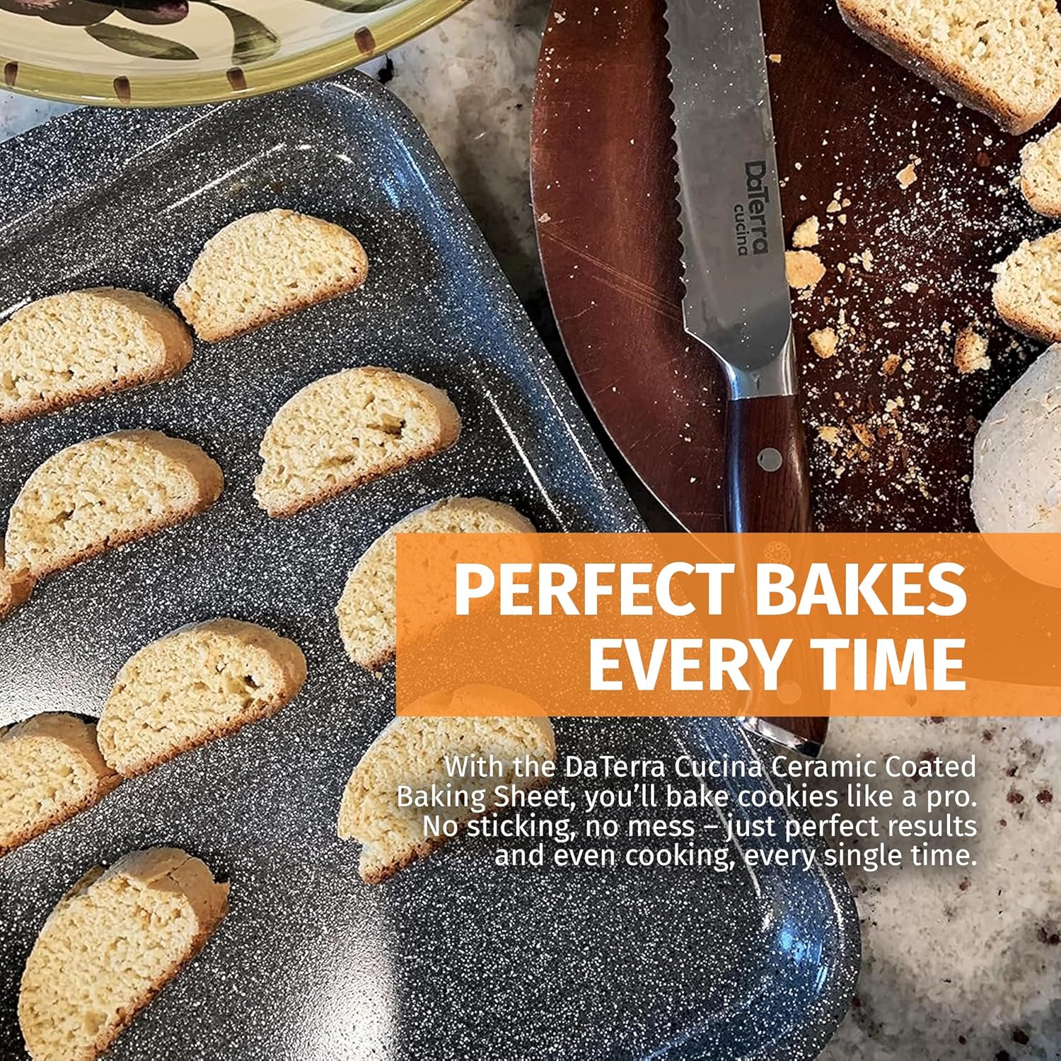 DaTerra Cucina - Nonstick Ceramic Coated Baking Sheet Twin Pack – 16" x 11" x 1" Professional Grade, PTFE, Cadmium, Lead & PFOA Free, Oven Safe, Ideal for Baking, Roasting & Cooking