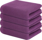 Kitinjoy 100% Cotton Waffle Weave Kitchen Towels, 4-Pack Super Soft and Absorbent Dish Towels for Drying Dishes, Kitchen Hand Towels, 13 in x 28 in, Violet