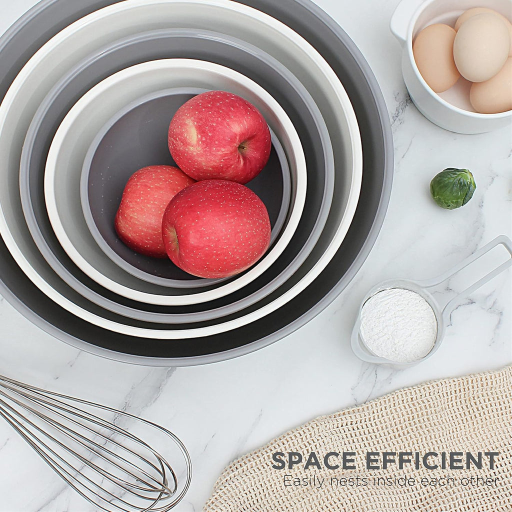 Rae Dunn Mixing Bowls with Lids - 10 Piece Plastic Nesting Bowls Set includes 5 Prep Bowls and 5 Lids (Grey)