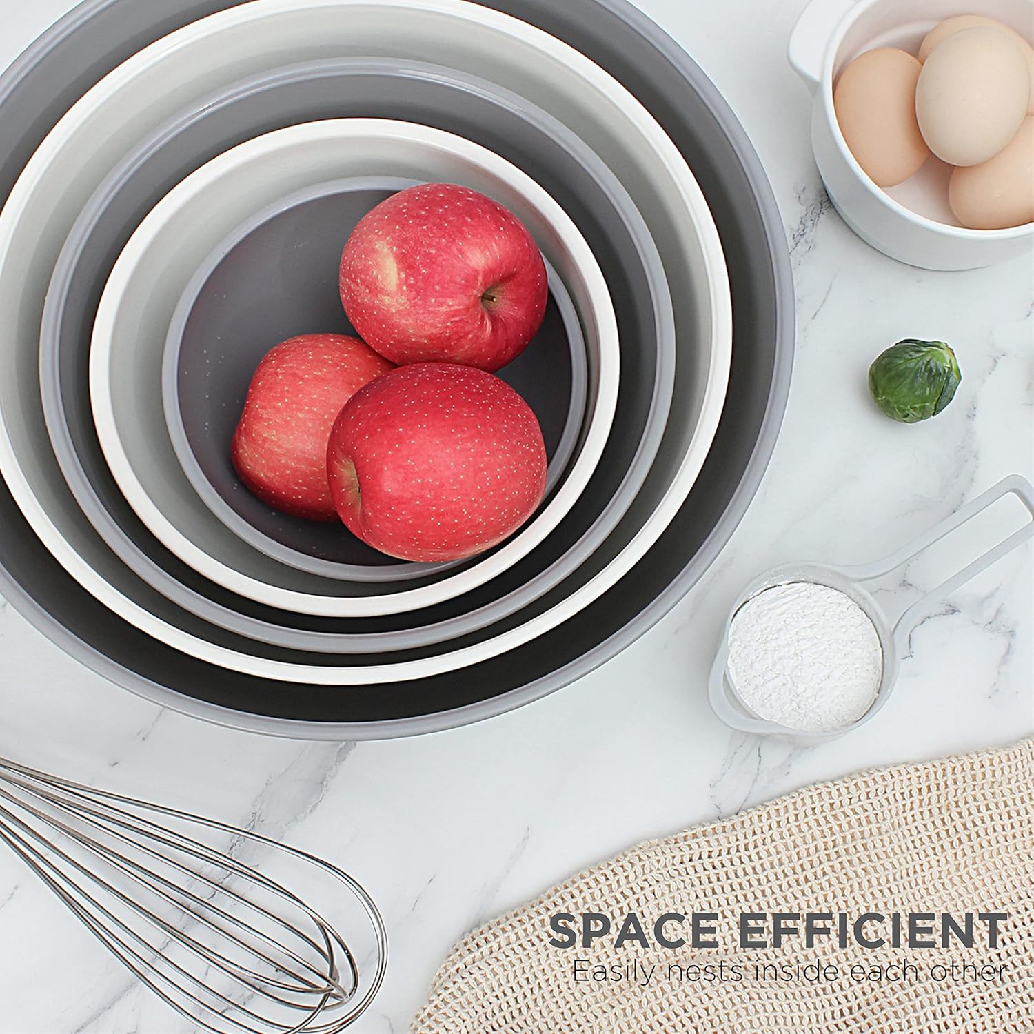 Rae Dunn Mixing Bowls with Lids - 10 Piece Plastic Nesting Bowls Set includes 5 Prep Bowls and 5 Lids (Grey)