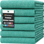 Homaxy Premium Kitchen Towels(18”x 28”, 6 Pack), Large Cotton Kitchen Hand Towels, Flat and Terry Dish Towels, 380 GSM Highly Absorbent Tea Towel Set with Hanging Loop, Green