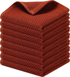 Kitinjoy 100% Cotton Kitchen Dish Cloths, 8 Pack Waffle Weave Ultra Soft Absorbent Dish Towels for Drying Dishes Quick Drying Kitchen Towels Dish Rags, 12 X 12 Inches, Rust