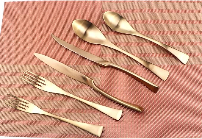 24-Piece Flatware Set,Extra Thick Heavy Duty - 18/10 Stainless Steel Cutlery Sets,High Matte Rose Gold Finish Silverware Flatware Sets Service for 4,Use for Home,Tableware Utensil Sets