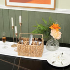 KOLWOVEN Wicker Utensil Caddy Carrier, Wicker Flatware Organizer, Hand Woven Water Hyacinth Cutlery Holder for Countertop with Handle