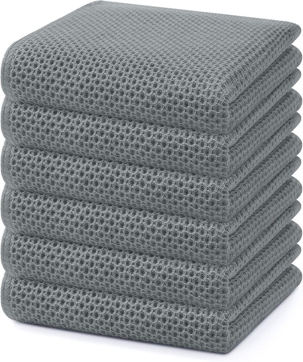 Homaxy 100% Cotton Waffle Weave Kitchen Dish Towels, Ultra Soft Absorbent Quick Drying Cleaning Towel, 13 x 28 Inches, 6-Pack, Grey