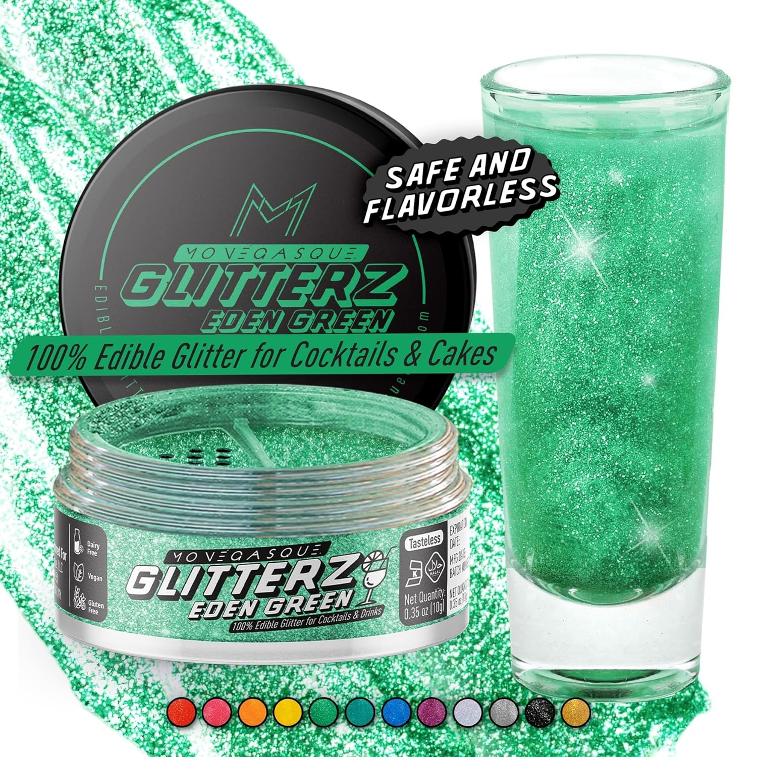 MONÉGASQUE Eden Green Edible Glitter for Drinks 10g – Edible Glitter for Cakes & Cocktails – Food Coloring Spray for Halloween Cake Decorations – Cocktail Drink Shimmer – Green Sprinkles for Cake