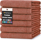 Homaxy Premium Kitchen Towels(18”x 28”, 6 Pack), Large Cotton Kitchen Hand Towels, Flat and Terry Dish Towels, 380 GSM Highly Absorbent Tea Towel Set with Hanging Loop, Rust