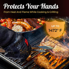 GRILL HEAT AID BBQ Grill Gloves Heat Proof for Grilling – Fireproof 1472°F Heat-Resistant Grill Mitts for Outdoor Barbecue and Smoker, Campfire, Fire Pit, Oven Glove with Fingers for Baking Pizza