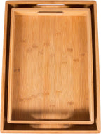 BirdRock Home 2pc Bamboo Serving Trays Set with Handles | Wood | Food | Breakfast Tray | Party Platter | Nesting | Kitchen and Dining
