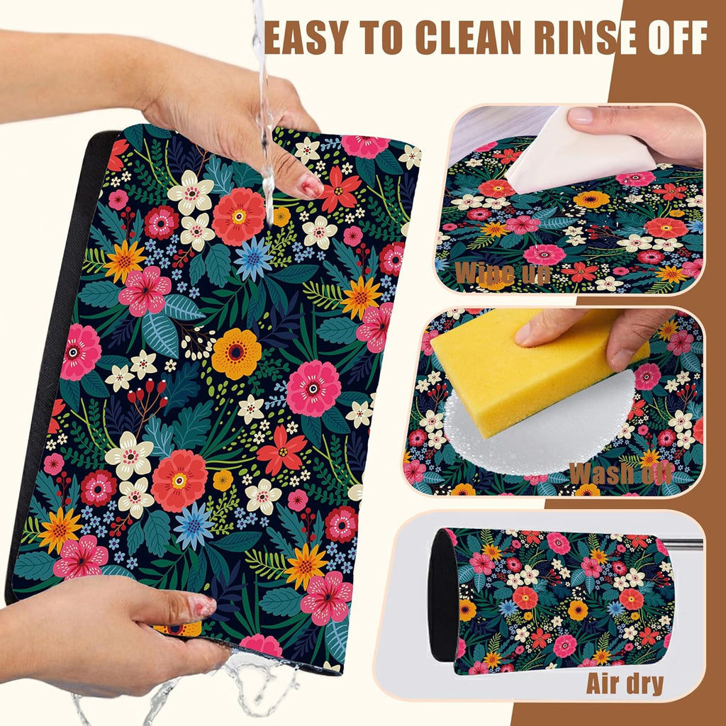 Dish Drying Mat Colorful Flowers and Leaves Coffee Bar Mat for Countertop Absorbent Rubber Backed Hide Stain Dish Drainer Rack Pad Espresso Machine Dining Room Decor 15.7 x 23.6 Inch