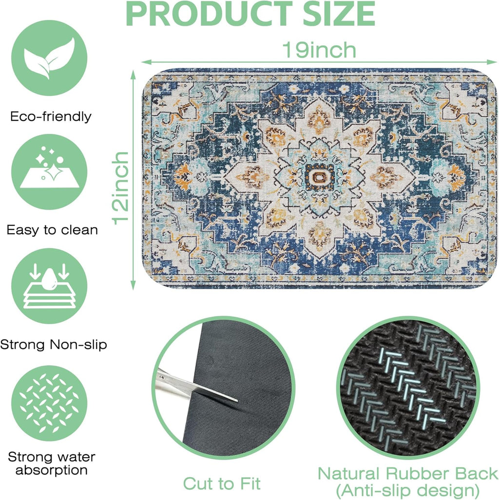 Bohemian Textile Rug Texture Dish Drying Mat,12"X19" Absorbent Fast Dish Drying Mat for Kitchen Counter Pot and Pan, Kitchen Accessories