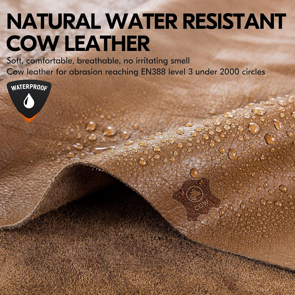 Vgo... 1-Pair Unlined Safety Cow Grain Leather Work Gloves Men, Rigger Gloves, Builder Gloves, Water Resistant, Palm Patched (Size L, Brown, CA9597WP)